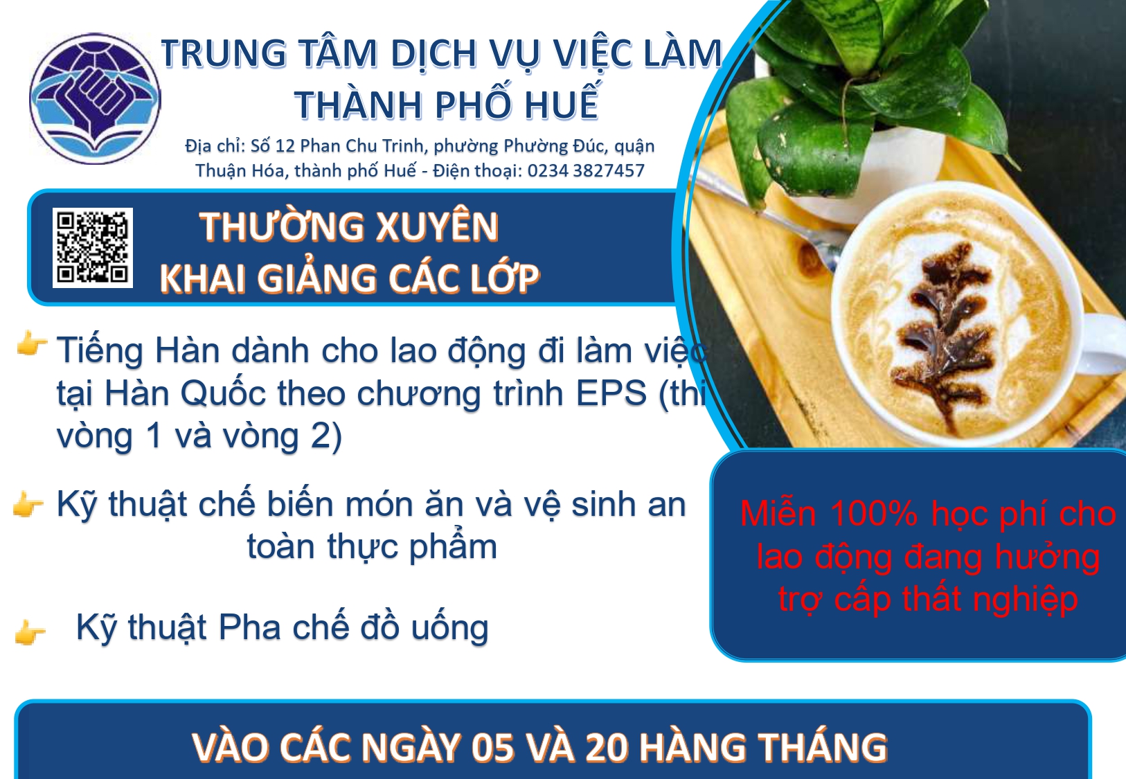 TRUNG TÂM DỊCH VỤ VIỆC LÀM THÀNH PHỐ HUẾ THÔNG BÁO HOẠT ĐỘNG ĐÀO TẠO NGHỀ 